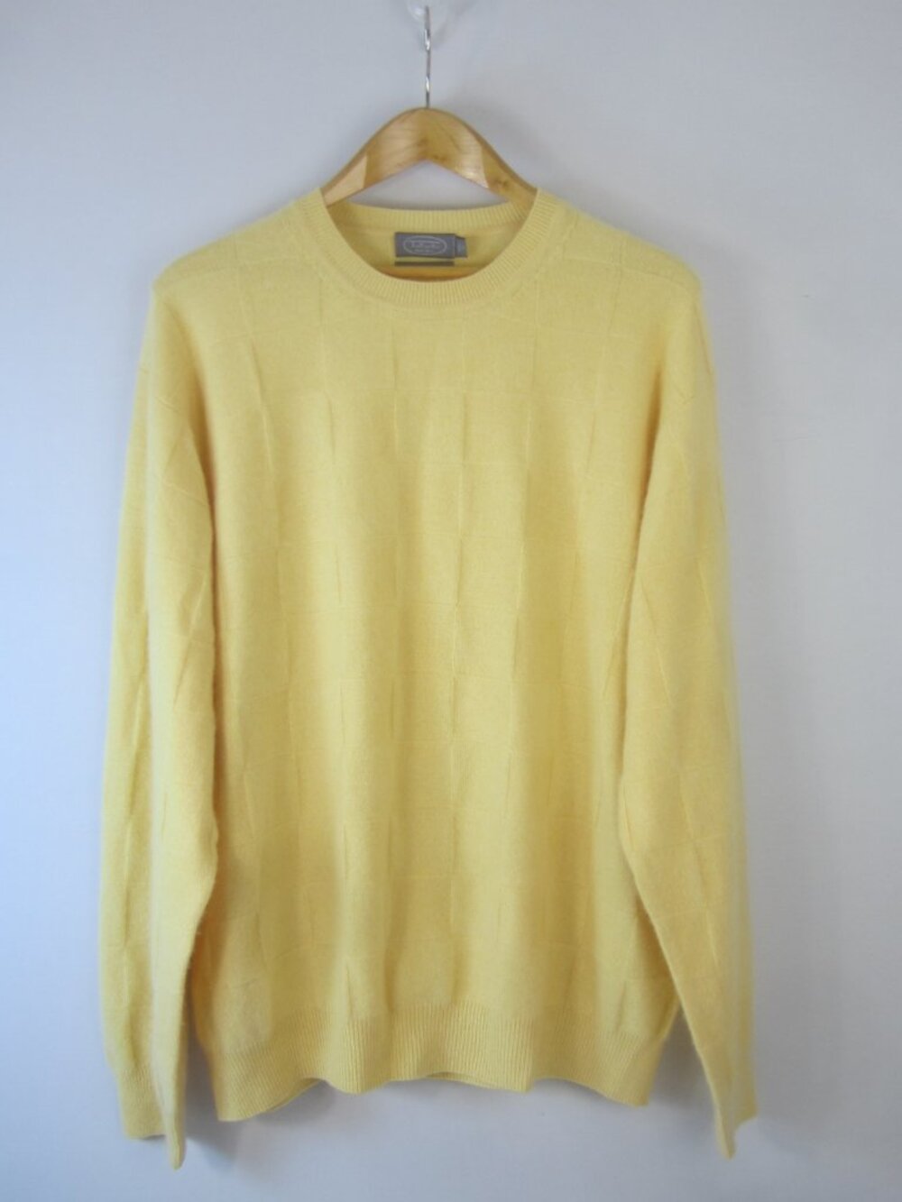 Talbots Men XL Yellow 100% 2 Ply Cashmere LS Crew Neck Pullover Sweater Soft